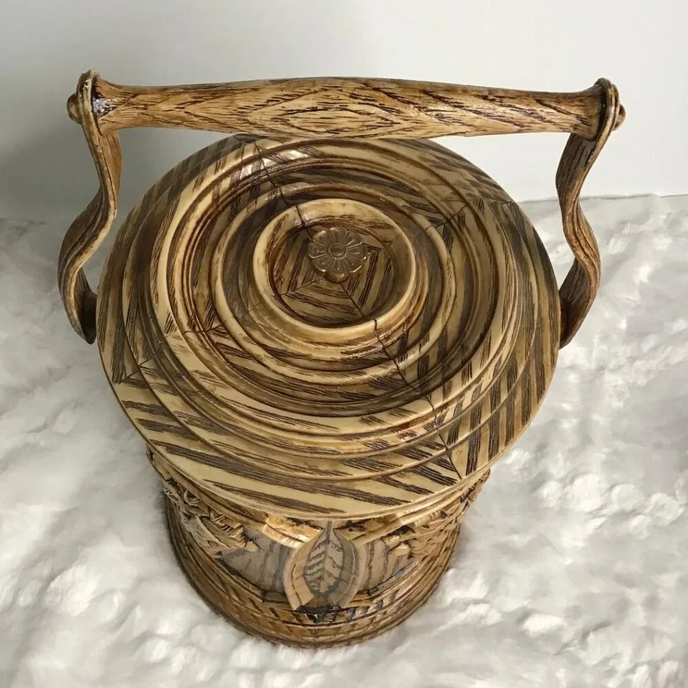 Vintage 1970’s Ice Bucket Faux Wood Grain Grape Clusters & Vines Complete‎ W/Tub
